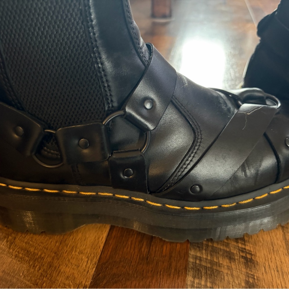 Dr. Martens Black Leather Quad Harness Platform Unisex Boots - Picture 5 of 11